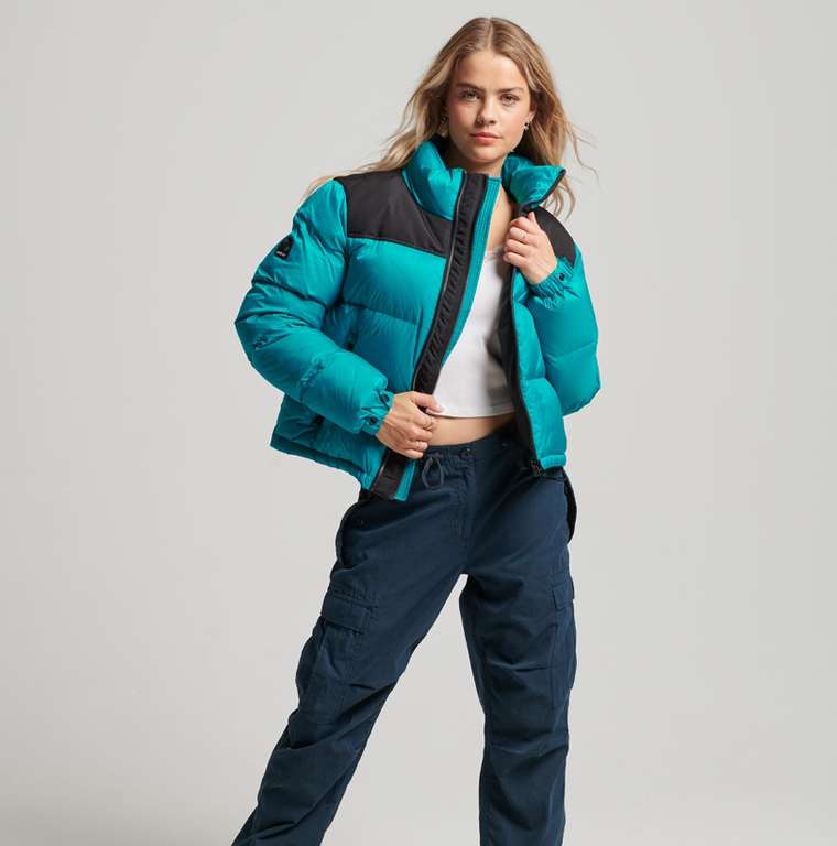 Superdry Womens Sportstyle Code Puffer Jacket (Tropical Green and Hot Pink) - W/code | Sold by Superdry