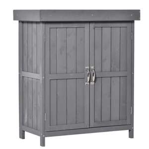 Outsunny Wooden Garden Storage Shed with Hinged Roof and Shelves 74 x 43 x 88cm, Grey