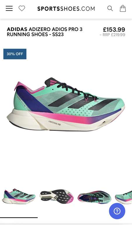 Adidas Adizero Adios Pro 3 Running Shoes - £153.99 + £4.99 delivery @ SportsShoes
