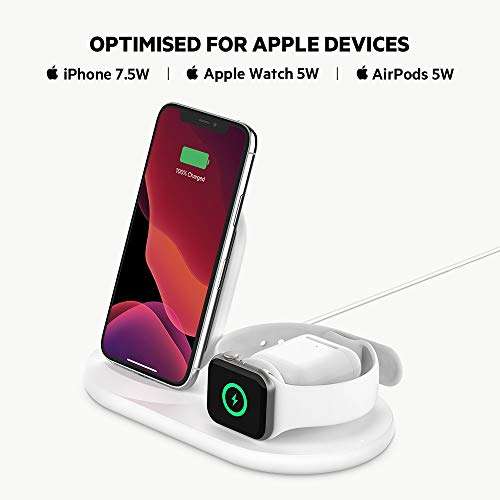 Belkin 3 in 1 Wireless Charging Station, 7.5W Charger for iPhone, Apple Watch and AirPods Charging Dock For iPhone