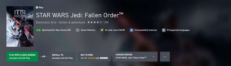STAR WARS Jedi: Fallen Order For gamepass owners