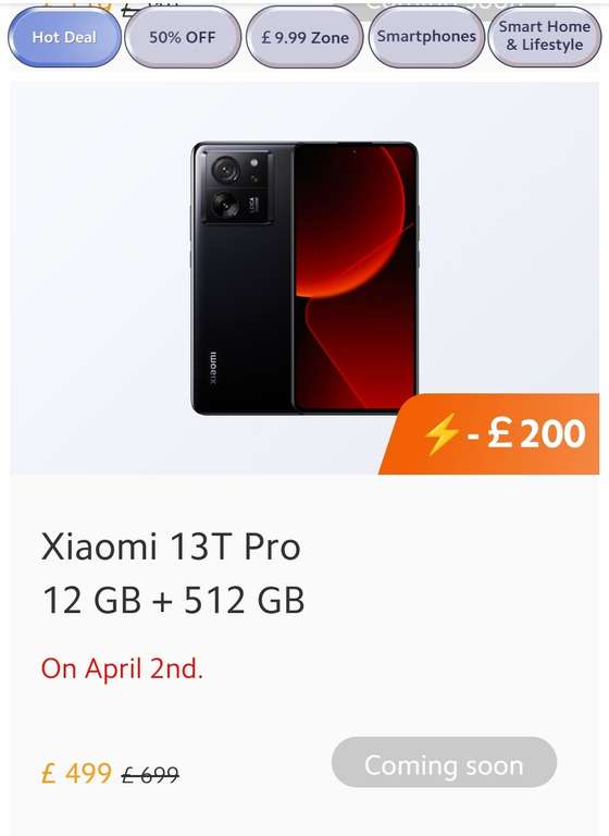 Xiaomi 13T Pro 12GB + 512 GB (With account specific code)