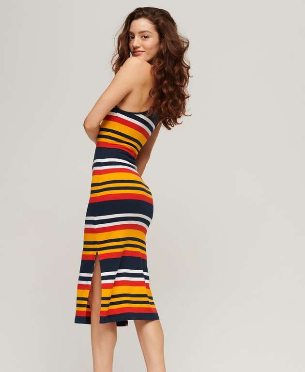 SUPER DRY women Jersey Stripe Midi Dress 2 colours Warm Yellow & Brown Stripe - free click & collect - All sizes available