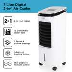 BLACK+DECKER BXAC65002GB Digital Air Cooler, 3 Speed Settings with 7 Litre Water Tank, 8 Hour Timer, LED Display, Remote Control, 65W, White