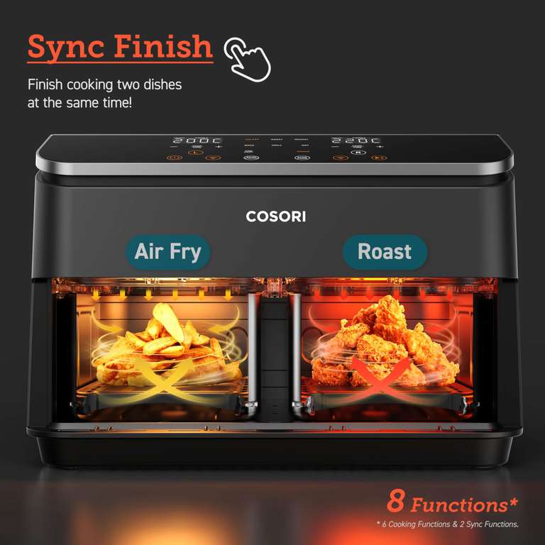 COSORI Dual Air Fryer, 8.5L Family Capacity, 8-In-1, Dishwasher Safe, 35℃ to 230℃