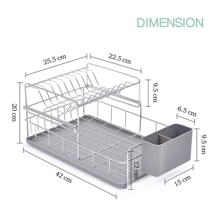 KINGRACK 2 Tier Dish Drainer Rack, Steel Dish Rack with Removable Cutlery Holder & Drip Tray - Sold by Kingrack FBA