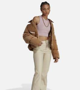 Adidas Womens Velvet-Effect Puffer Jacket in Brown