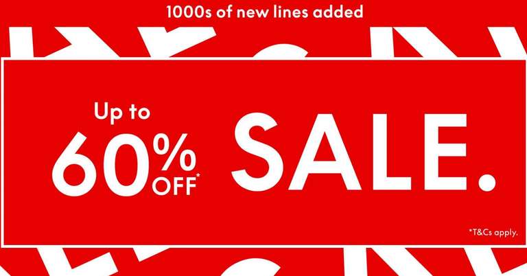 Up to 60% off the Sale More Lines Added + Free Click and collect on £19.99 Spend £1.99 Below
