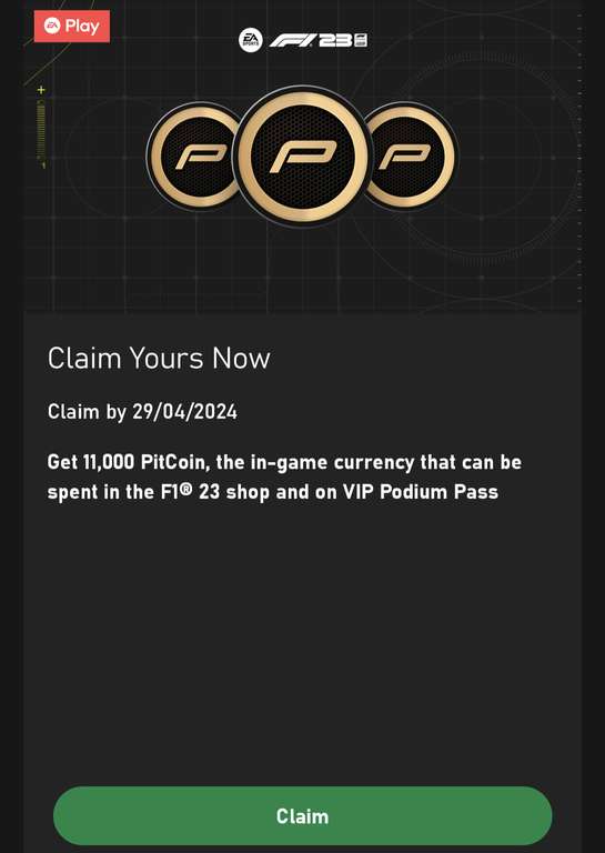 [EA Play/Game Pass Ultimate Perk] 11,000 PitCoins On F1 23 on Xbox Series X|S & Xbox One