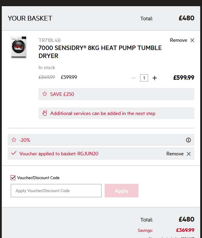 AEG TR718L4B 7000 SensiDry 8kg Heat Pump Tumble Dryer - £480 with code @ AEG