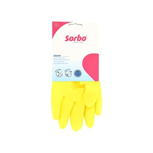Sorbo Large Household Gloves, Latex Washing Up Gloves, Soft Lining, Extra Long Cuff, Long Lasting Quality, Yellow Size L 75p @ Amazon
