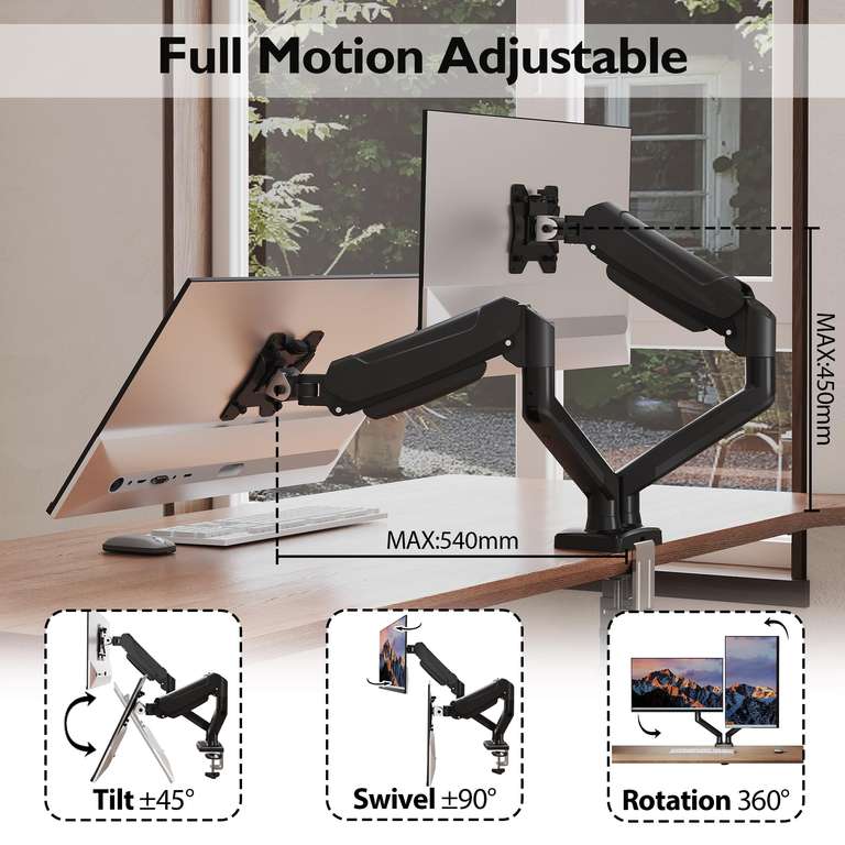 BONTEC Dual Monitor Desk Mount Gas Spring Arm Stand Sold by bracketsales123 FBA (Prime Exclusive Deal)