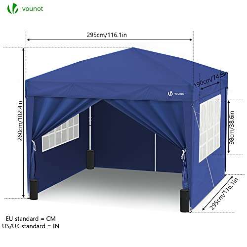 VOUNOT 3m x 3m Pop Up Gazebo with Sides & 4 Weight Bags & Carry Bag, Marquee Garden Party Tent Outdoor, Blue £90.94 @ Amazon