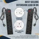 K-Mart 2m 4 Gang Extension Lead UK Pin Plug and Cable (Black, Pack of 2) - W/Voucher
