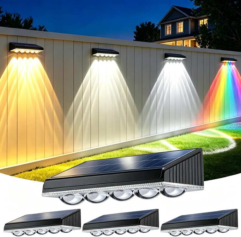 GEARLITE Solar Fence Lights 4 Pack, 5-Convex Lens Solar Lights Outdoor Garden, 9 Colors 10 Modes. Sold by GEARLITE FBA