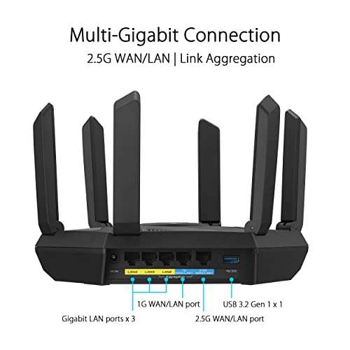 ASUS RT-AXE7800 WiFi 6E Router, 6 GHz band, 2.5G WAN port, dual WAN, AiMesh support £249 @ Amazon