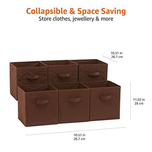 Amazon Basics Collapsible Fabric Storage Cube/Organiser with Handles, Pack of 6, 26.6 x 26.6 x 27.9 cm - Various Colours