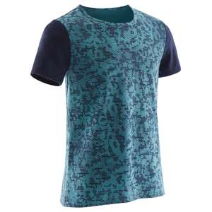 BOYS' SHORT-SLEEVED GYM T-SHIRT 100 - GREY/BLACK/BLUE PRINT £1.99, sizes 5-9, free click and collect @ Decathlon