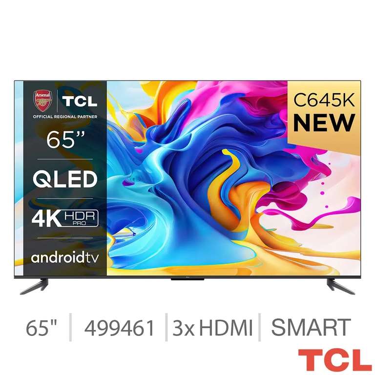 TCL 65C645K 65 Inch QLED 4K Ultra HD Smart TV + 5 Year Warranty