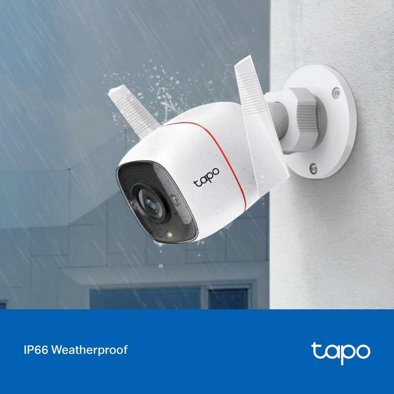 2X Tapo 2K Outdoor Security Camera, Motion Detection, IP66 Weatherproof, Built-in Siren, 2-way Audio, 3MP, Night Vision, C310