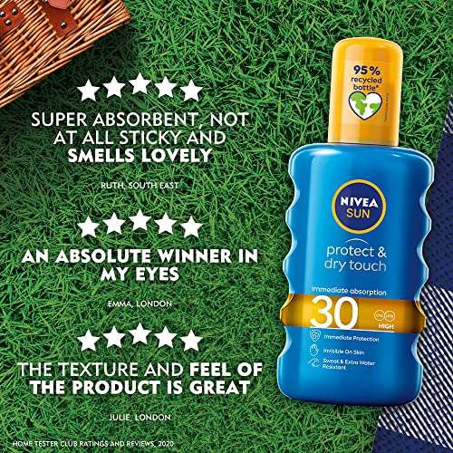 NIVEA SUN Protect & Dry Touch Sun Spray (200 ml), Water-Resistant SPF 30 Sun Cream, Immediate Protection and Non-Greasy - £3.50 @ Amazon