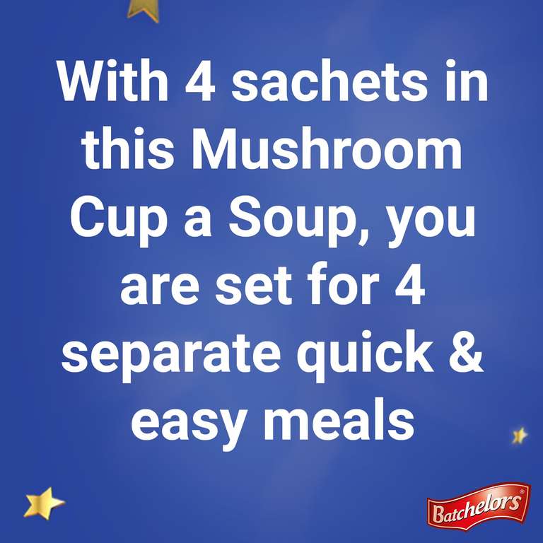 3 x Batchelors Cup a Soup Cream of Mushroom Instant Soup Sachets, 99 g Box (Pack of 9 Boxes) - £3.37 / £2.81 S&S