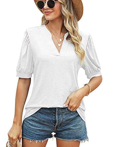 Voqeen Women Casual T Shirts V-Neck Short Sleeve Loose Summer Tunic Tops Plain Basic Shirts sizes M - XXL - Sold by YCH_GO / FBA