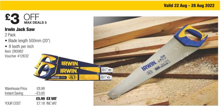 Irwin Jack Saw (2pack) £7.18 Instore 
