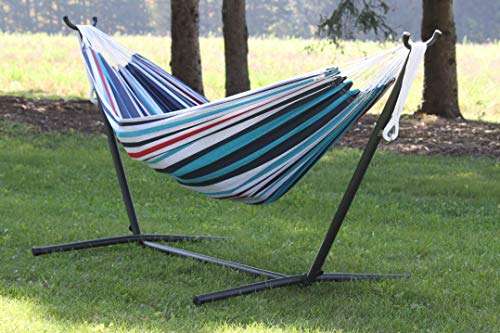 Vivere, Denim Double Cotton Hammock with Space-Saving Steel Stand including Carrying Bag £77.39 delivered at Amazon