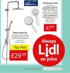 Livarno Home Shower Riser Set - Square or Round fixed and hand shower heads with fixings and connection hose - £29.99 (In-Store) @ Lidl