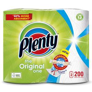 Plenty Kitchen Towel 200 Sheets -2 Roll Pack (Clubcard Price)