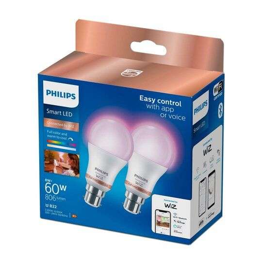 Philips Wiz Smart Led Full Colour 60W B22 Twin Pack - Clubcard Price