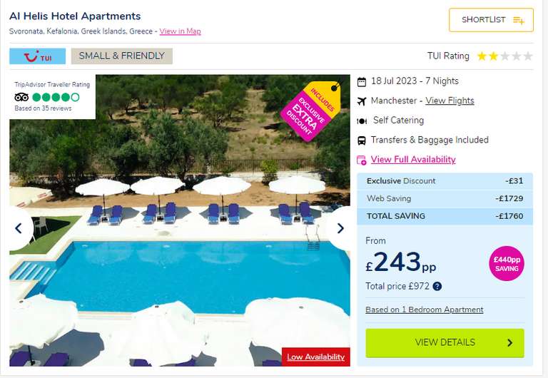Kefalonia Greece, 7 Nights For Family Of 4 (SC), July 18th From Manchester (Includes 15kg + 10kg) £243pp £974.31 @ HolidayHypermarket