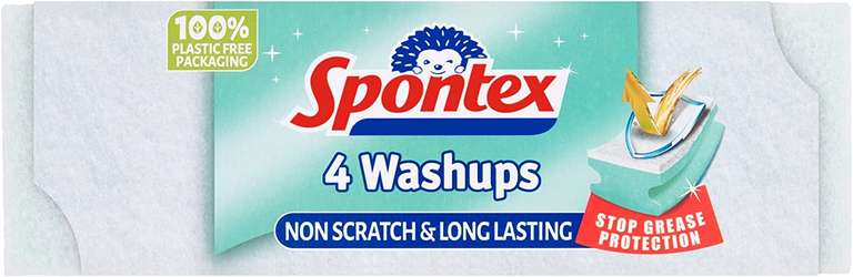 Spontex Washups Sponge Scourers Non Scratch / General Purpose (Pack of 4) - £1 / 90p Subscribe & Save @ Amazon