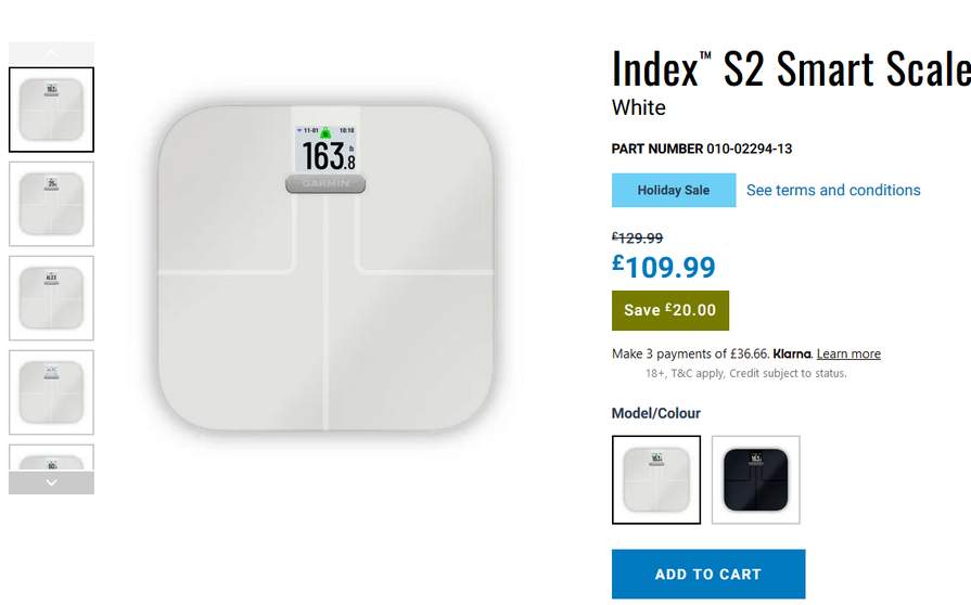 Garmin Index S2 Smart Scale (White, Worldwide) with Running