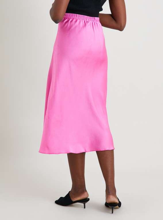 Pink Satin Midi Skirt With Free Click & Collect