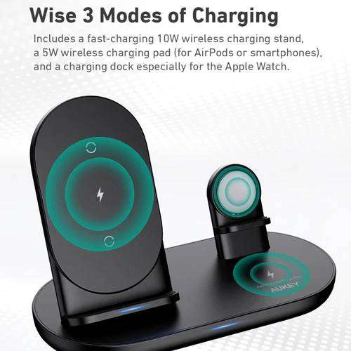 Aukey 3 in 1 AirCore Wireless Charging Station Stand Charging Dock For Mobile Phone, Apple, Smart Watch £12.99 W/Code Delivered @ MyMemory