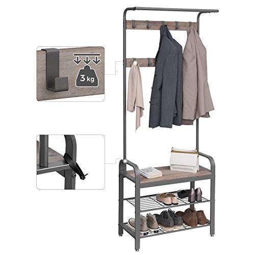 Vasagle HSR40MG Coat Rack Shoe Rack with Seat / Clothes Rack with 9 Removable Hooks / Bench 2 Grid Shelves - £39.60 with Voucher @ Amazon