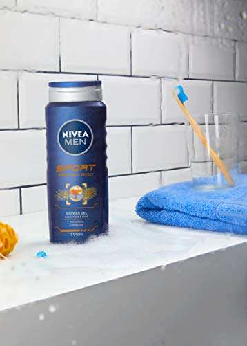 NIVEA MEN Sport Shower Gel Pack of 6 (6 x 250 ml), Anti-Bacterial Body Wash with Lemon Scent, All in 1 - £5.40 S&S +10% First Order Voucher