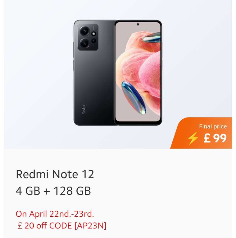 Redmi Note 12 4gb +128gb with code