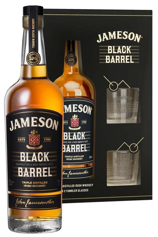 Jameson Black Barrel Triple Distilled Blended Irish Whiskey Glasses Gift Set, 70 cl