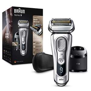 Braun Series 9 Electric Shaver, With Clean & Charge Station & Leather Case, 100% Waterproof 2 Pin Bathroom Plug 9390cc, Silver £150 @ Amazon