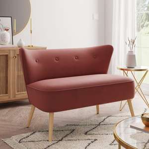 Eliza Velvet 2 Seater Small Sofa - Eliza Pink (H79.5cm x W118cm x D72cm)