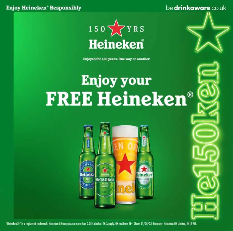 Free pint or bottle of Heineken at participating outlets W/Voucher
