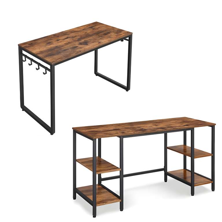 Rustic Office Desk With Hooks [120 x 60 x 75 cm] - £29.99 / Desk with 4 Shelves [137 x 55 x 75 cm] - £39.99 Delivered Using Code @ Songmics
