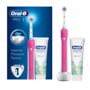 Oral-B Pro 1 Electric Toothbrush with Pressure Sensor & 3D White Luxe Blast Toothpaste - 2 Pin UK Plug, 650, Pink £20 @ Amazon