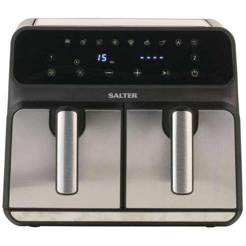Salter Air Fryer 7.6L Dual Zone Digital Display 10 Cooking Functions 1700W Black (UK Mainland) - Salter