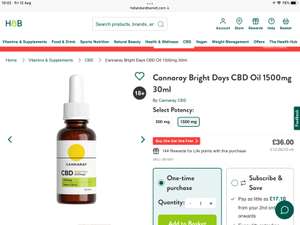 CBD oil, 2x30ml of 1500mg oil delivered, £30.60 with code @ Holland & Barrett