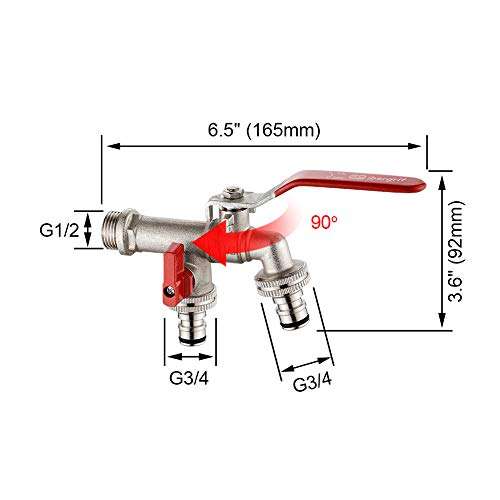 Ibergrif M22203 Double Garden Tap with Connector, G1/2 Inch Inlet and Two G3/4 Inch Outlet Outside Taps, Antifreeze -10 ℃,