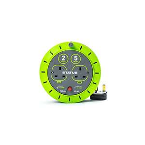 STATUS 2 Socket Cable Reel | 5m Green Extension Lead | 13A with Thermal Cut Out | Heavy Duty Outdoor Extension Lead - £8 @ Amazon